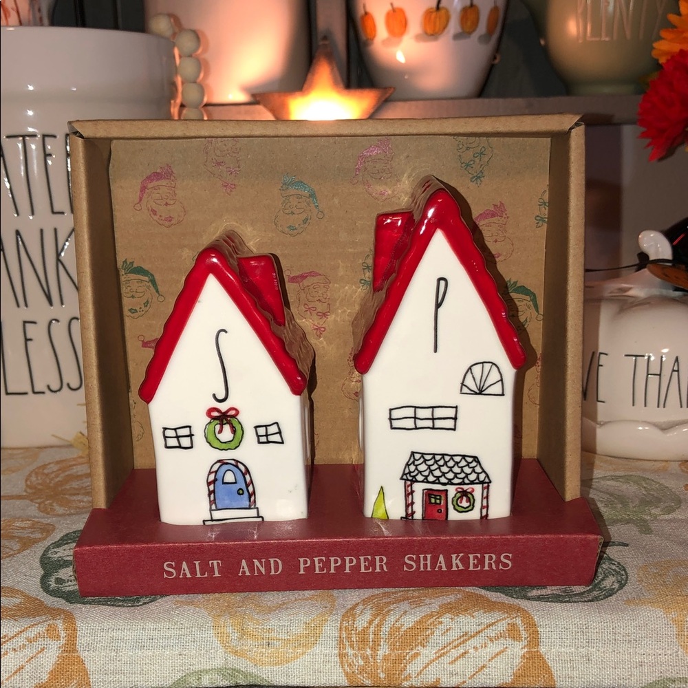 Rae Dunn Holiday House Shaped Salt & Pepper Shakers